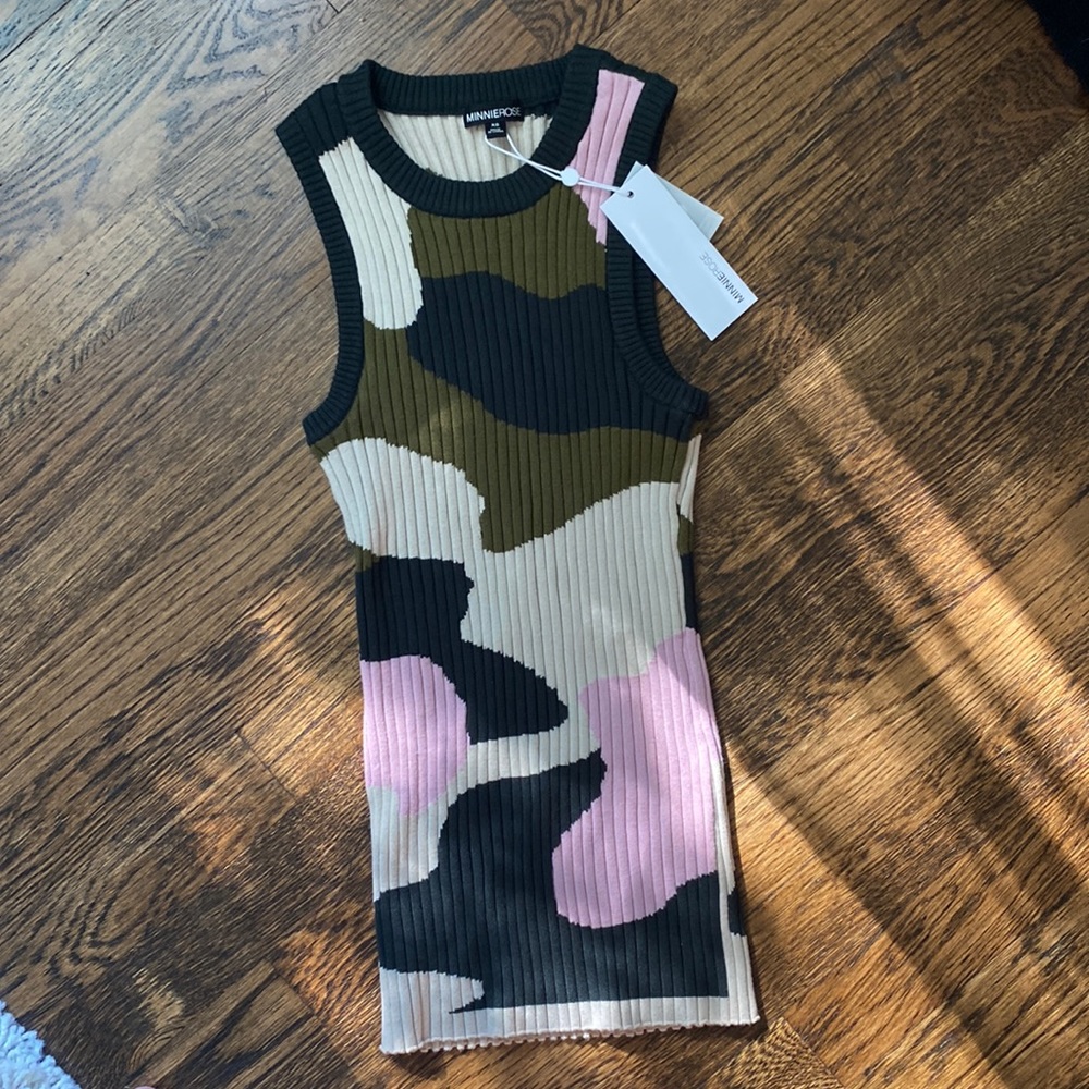 Minnie Rose Ribbed Sleeveless Tank Top Green Pink